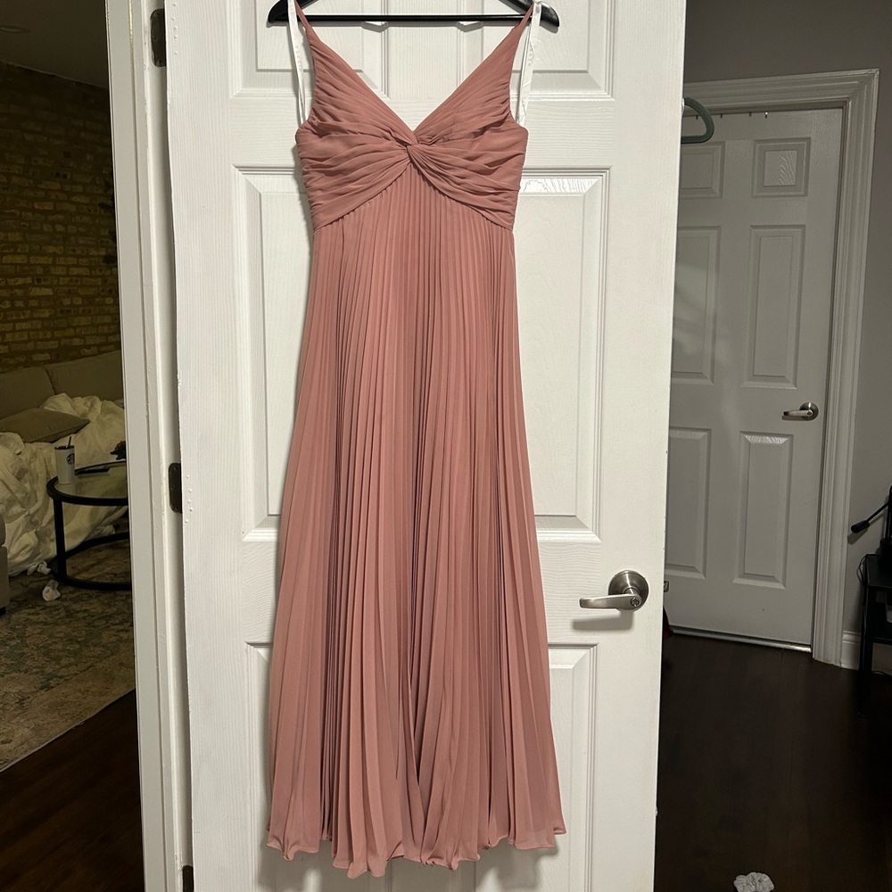 Azazie Pink Pleated Maxi Dress Spaghetti Strap Sweetheart